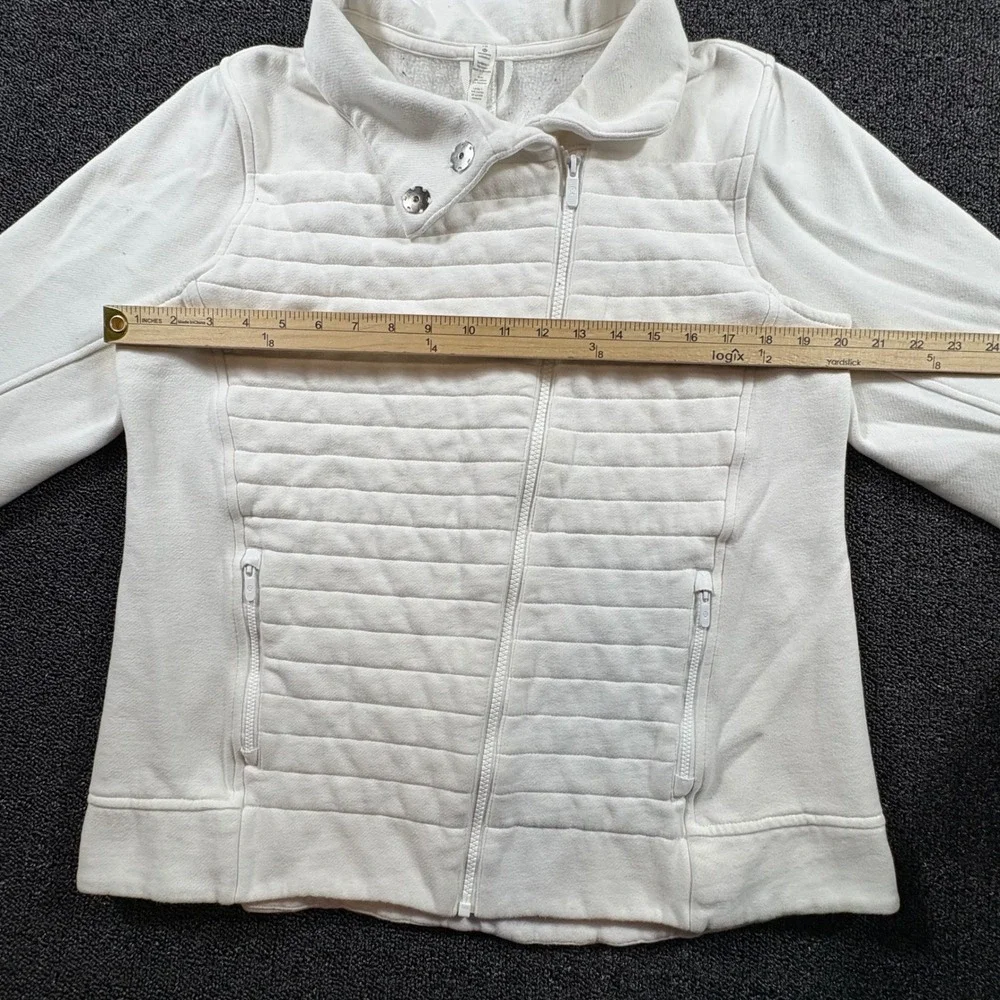 Lululemon Fleece Quilted Be True Full Zip‎ Jacket Women's 10 White Button Collar